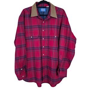 Vintage Pendleton Men's XL Wool Flannel Shirt Red Plaid Suede Collar USA FLAWED